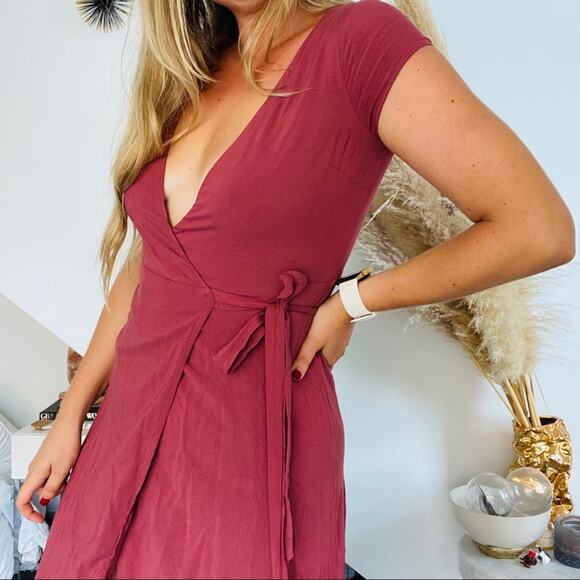 LSPACE REVOLVE Red Rust Goa Maxi Midi Slit Open Tie Plunge VNeck Wrap Dress XS - Picture 2 of 9